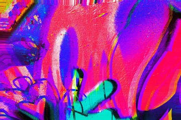 Wall Mural - vibrant abstract neon paint swirl in fluorescent pink, blue, green. modern 90s, y2k style, holograph
