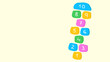 © MAHIJO - Illustration of a hopscotch layout with numbers 1 to 10 in colorful blocks on a light yellow background