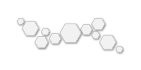 Wall Mural - An abstract arrangement of interconnected hexagonal shapes in subtle white and light gray, with soft shadows, creating a minimalist and modern honeycomb-like pattern on a clean white background.
