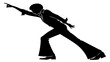 © Ahmed - Silhouette of a man with afro and flared pants dancing with arm extended in a disco style pose on white