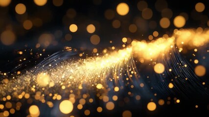 Wall Mural - glowing golden light particles and waves create a dreamy background for abstract designs and sparkli