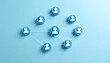 © 순단 강 - Simple data communication structure with people icons connected by lines on light blue background