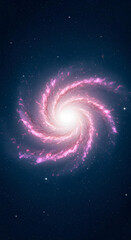 Wall Mural - a spiral galaxy with pink-purple clouds on a starry dark blue backdrop.
