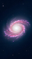 Wall Mural - a spiral galaxy with pink-purple clouds on a starry dark blue backdrop.