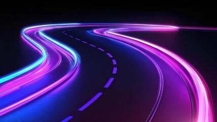 Wall Mural - abstract neon road with colorful light trails on black background for dynamic visual projects and mo