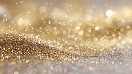 golden glitter falling slowly, close-up, shallow depth of field, soft lighting, festive and elegant feeling, abstract texture 