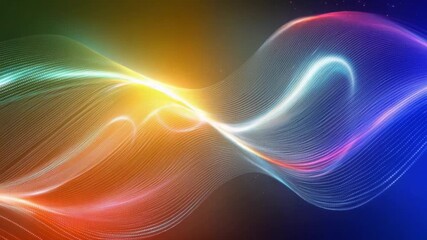 Wall Mural - abstract waves with colorful light trails and soft glows on a dark background