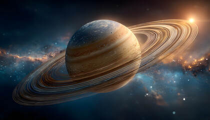 Wall Mural - high resolution image of planet saturn with prominent rings on a cosmic background