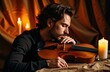 © starush - A man with dark hair and beard playing the violin in a warm, candlelit setting