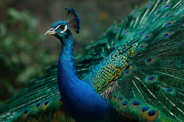 Naklejka na meble Male peacock displaying full plumage in garden