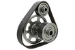 © Antoinepham - Mechanical belt drive system featuring three grooved metal pulleys isolated on a transparent background