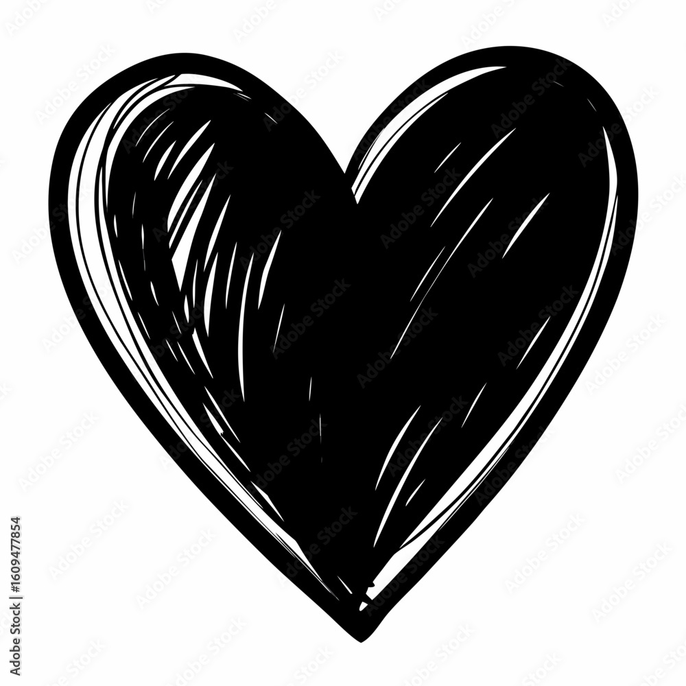 Hand drawn black heart with white outline and sketchy texture Stock ...
