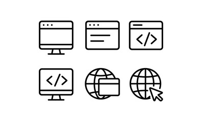 minimalist web development icons featuring browser and code symbols