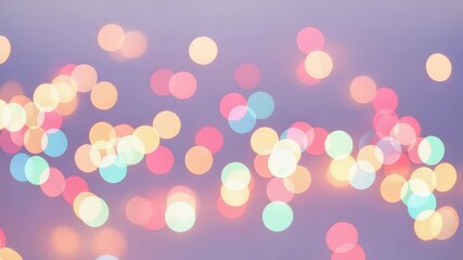 Wall Mural - Abstract background with blurred colorful bokeh lights on a light purple backdrop. Festive mood with vibrant, glowing, and unfocused circular light