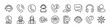 © Vilogsign - Consultant phone call center icon set. Contains contact information, help, support, live question, advice, 24 hours online video chat, assistant, customer service, operator, headset. Vector