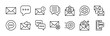 © Vilogsign - Chat message icon set. Contains speech bubble, conversation, dialogue text, email contact, reply, read, setting, delete, sent, write, sms button. Vector illustration