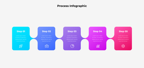 Wall Mural - brightly colored, connected timeline infographic showcasing five progressive steps, ideal for visual