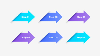 Wall Mural - vibrant infographic arrows arranged in six steps, perfect for presentations, business plans, or educ