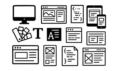 Wall Mural - Minimalist web development icons set for ui and ux design projects