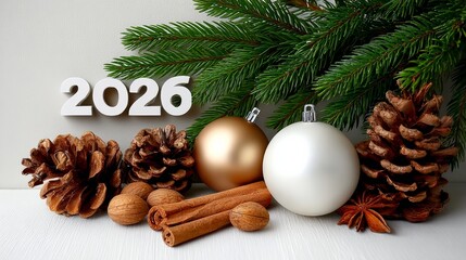 Wall Mural - christmas tree with a white and gold ornament and a pine cone. the word 2016 is written in white let
