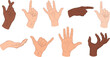 © Supernova - Set of hands in doodle style human arms. Vector different man woman hands showing peace sign, heart, thumbup isolated on the white background