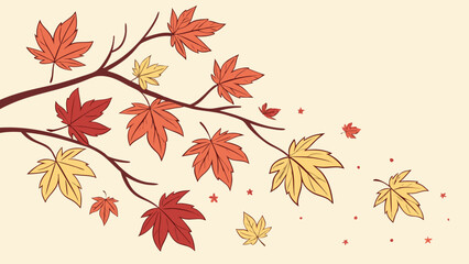Autumn leaves gracefully falling from a tree branch