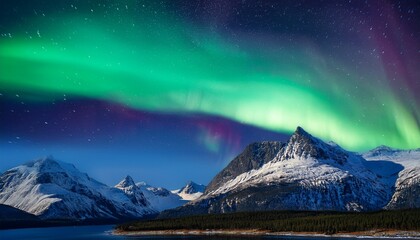 Wall Mural - aurora borealis spectacle over mountains northern landscape night sky serene environment captivating view