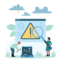 Wall Mural - system error of software vector illustration. cartoon tiny people repair disconnect problem, charact