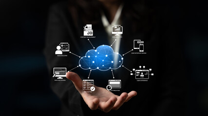 Wall Mural - cloud computing, cloud strategy, and cloud technology transforming digital infrastructure with scala