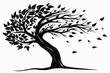 © SM Creative - Black silhouette of a tree with wind blown leaves white