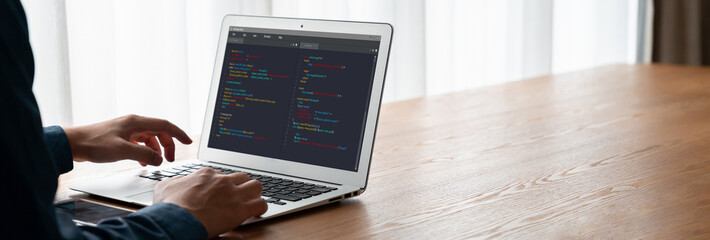 Wall Mural - software development programming on computer screen for modish application and program coding