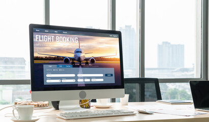 Online flight booking website provide modish reservation system . Travel technology concept .