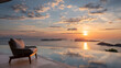 © PixelPulse - Luxury Resort Infinity Pool Overlooking Ocean Islands at Sunset with Chair