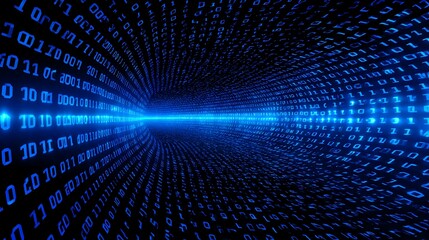 Digital tunnel of blue binary code image