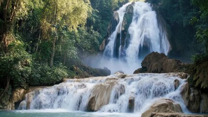 Wall Mural - A large waterfall in the midst of a lush forest