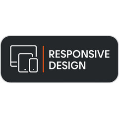 The image features a concept of responsive design, demonstrating website adaptability across various devices. Modern vector sticker label with icon and badge style, UI design, transparent background