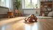 © Viktor - Minimalist wooden toy car on hardwood floor, set in bright, sunlit modern children room. Simple, eco-friendly design encourages creativity, imaginative play. Natural wood craftsmanship enhances