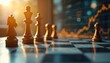 © Viktor - Chess pieces on board with financial graphs overlay. Business strategy concept, decision making, competitive analysis, investment planning visualized through strategic game setup, market data.