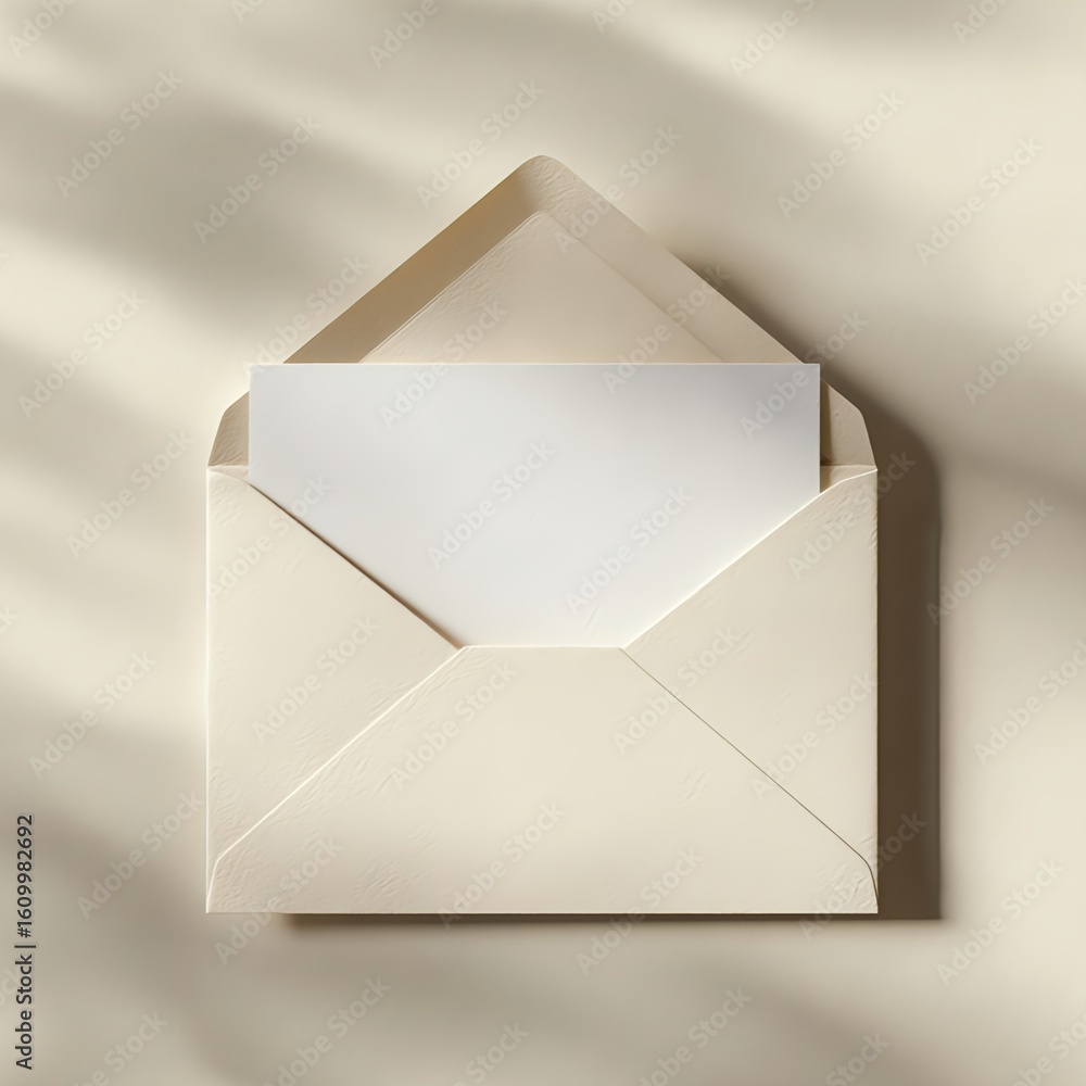 A minimalist envelope in soft beige color with paper texture and ...
