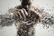 © grey - Powerful figure breaking metal chain apart with bare hands.