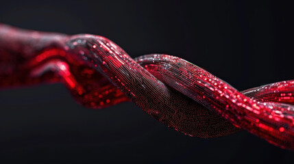 Wall Mural - striking red wave of data flows through twisted structure, showcasing intricate details and mesmeriz