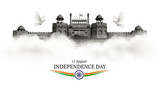 Celebrate india independence day with red fort doves and indian flag for patriotic greetings and wishes