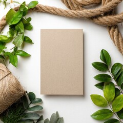 Blank kraft paper framed by greenery and twine