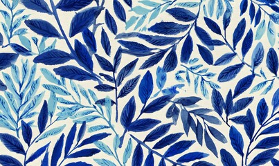Wall Mural - A blue ink illustration of leaves and foliage