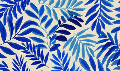 Wall Mural - A blue ink illustration of leaves and foliage