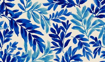 Wall Mural - A blue ink illustration of leaves and foliage