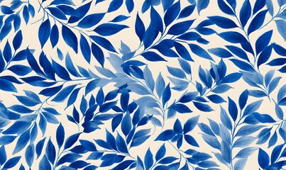 Wall Mural - A blue ink illustration of leaves and foliage