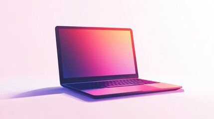 Laptop on white surface with gradient screen.  Modern design. Possible use Stock photography
