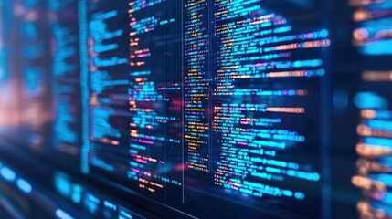 A computer screen filled with code as a cybersecurity expert works on the detection of a potential breach