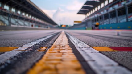 Wall Mural - an empty racing track captures a moment of anticipation on a main straight. the colorful lines and w
